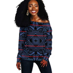Basotho Blanket Off Shoulder Sweater Lesotho Motlatsi Seanamarena Heritage - Blue - African Pride