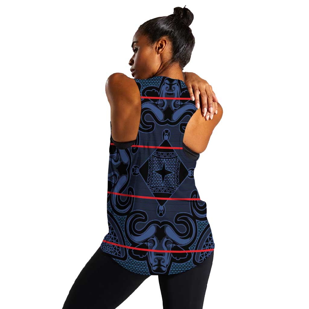 Basotho Blanket Women Racerback Tank Lesotho Motlatsi Seanamarena Heritage - Blue - African Pride