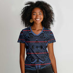 Basotho Blanket Women V-Neck T-Shirt Lesotho Motlatsi Seanamarena Heritage - Blue - African Pride