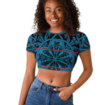 Basotho Blanket Raglan Cropped T shirt Lesotho Kharetsa Seanamarena Heritage - Blue - African Pride