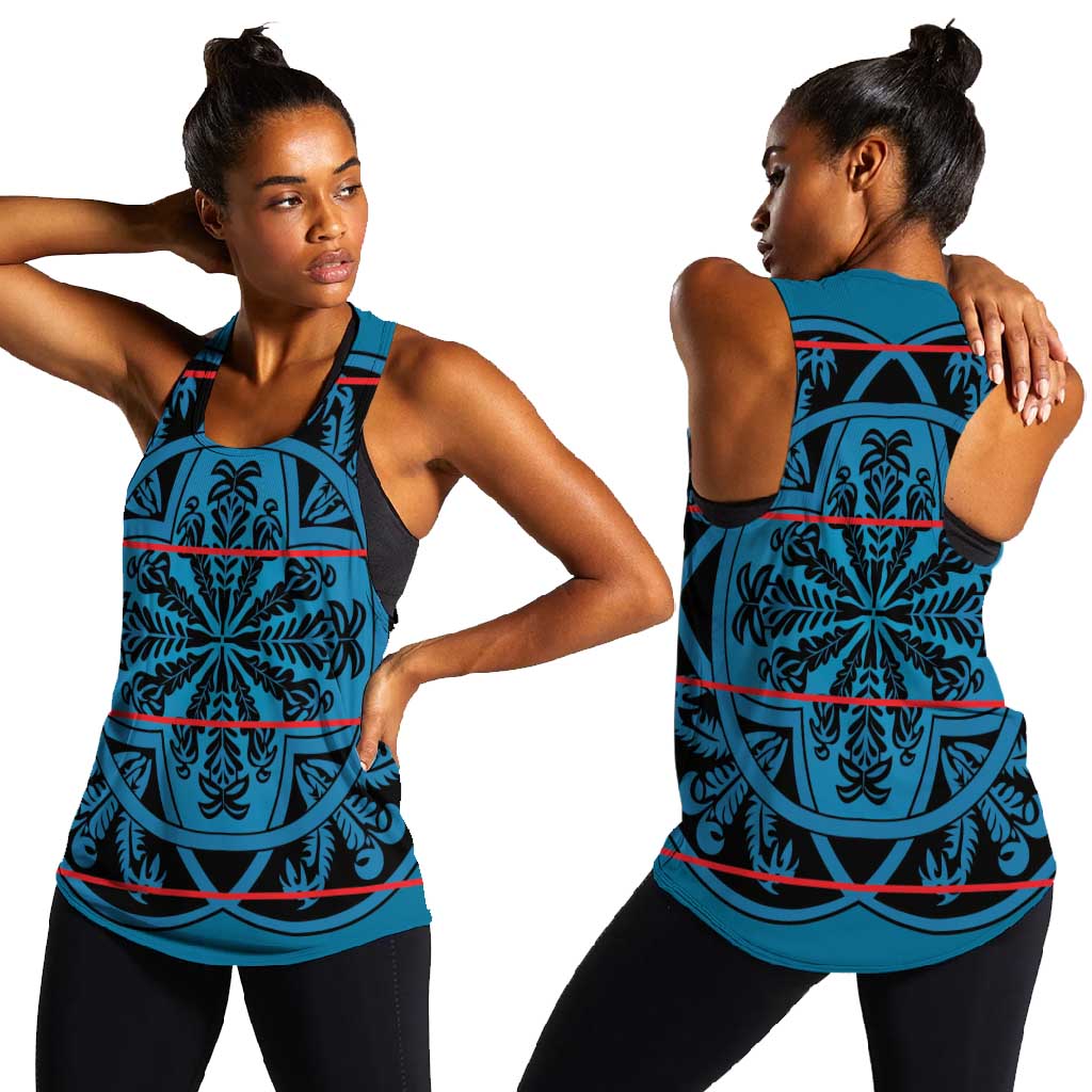 Basotho Blanket Women Racerback Tank Lesotho Kharetsa Seanamarena Heritage - Blue - African Pride