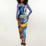 Nigeria Osun-Osogbo Festival Long Sleeve Bodycon Dress Oshun God - Yoruba Pattern - African Pride