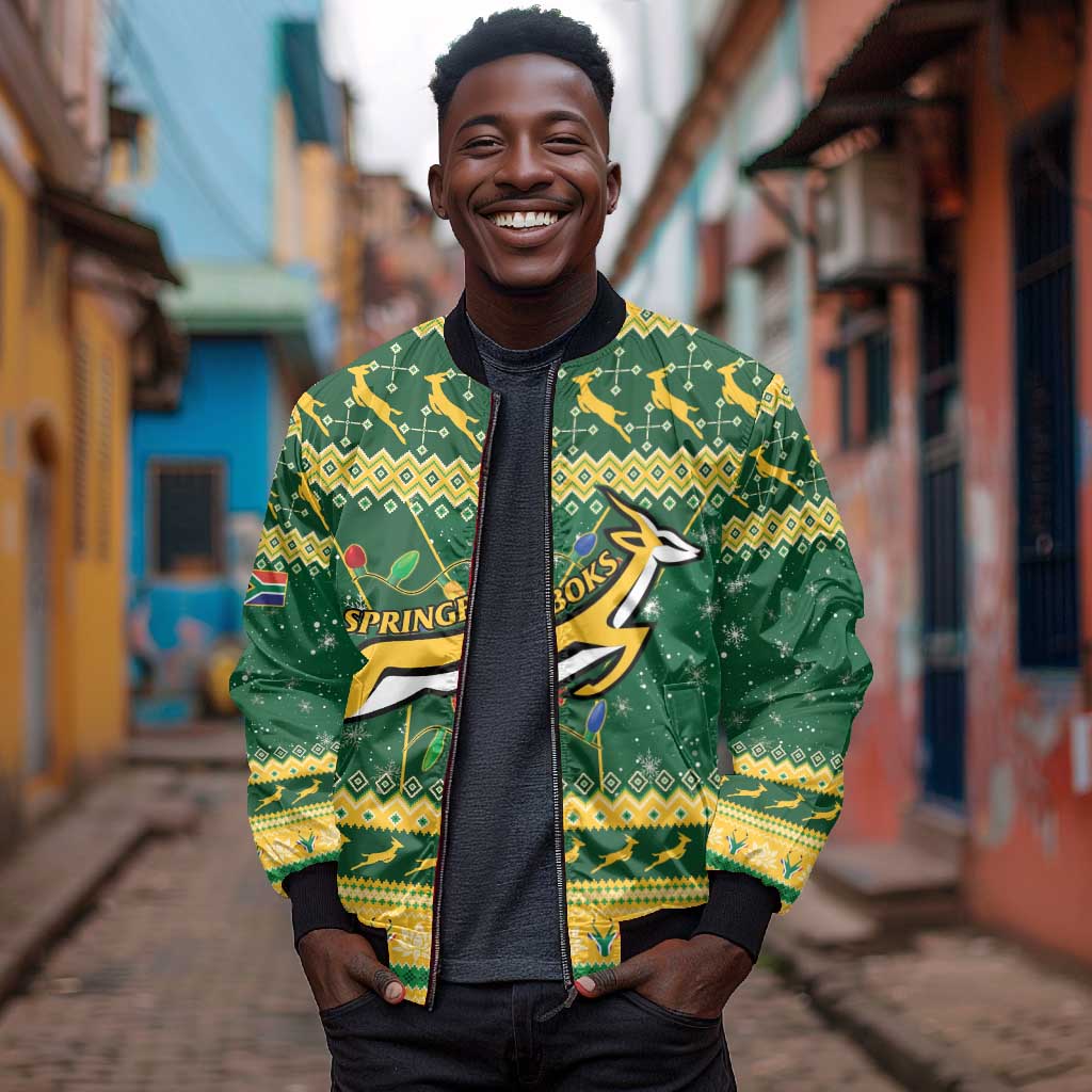 South Africa Christmas Rugby Bomber Jacket Springboks Geseende Kersfees