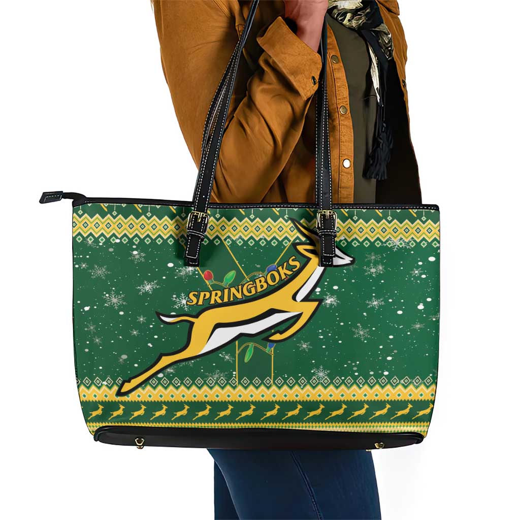South Africa Christmas Rugby Leather Tote Bag Springboks Geseende Kersfees
