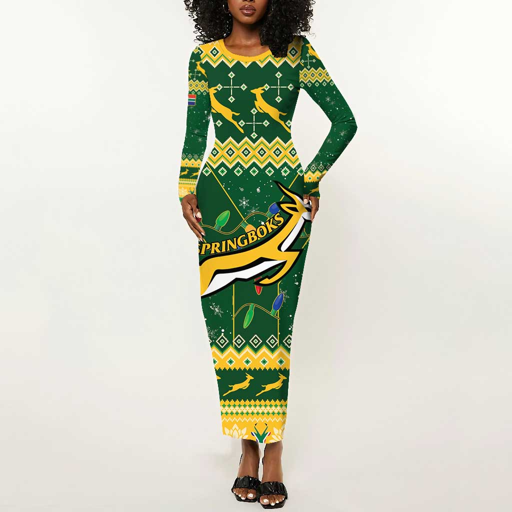 Custom South Africa Rugby Long Sleeve Bodycon Dress - Come On Bokke, Champion World Cup LT01