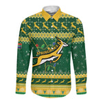 South Africa Christmas Rugby Long Sleeve Button Shirt Springboks Geseende Kersfees