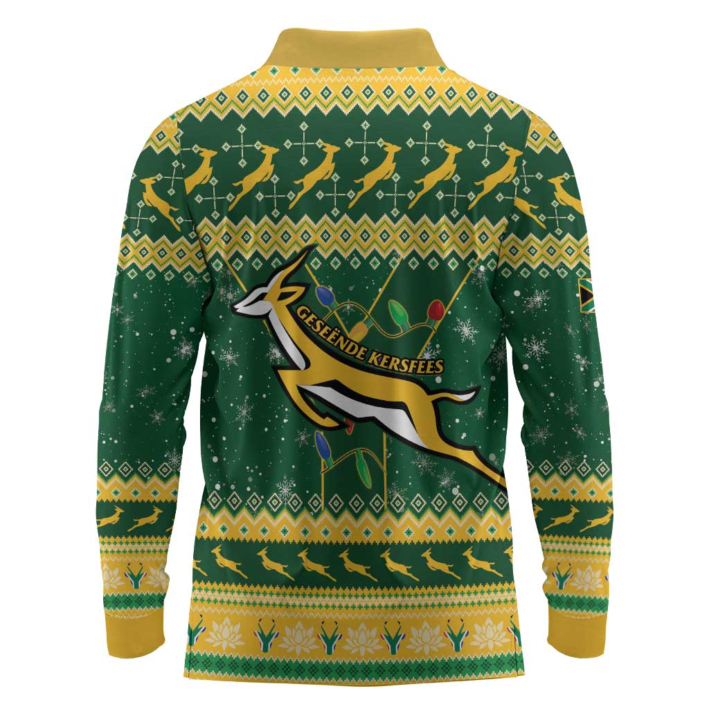 South Africa Christmas Rugby Long Sleeve Polo Shirt Springboks Geseende Kersfees