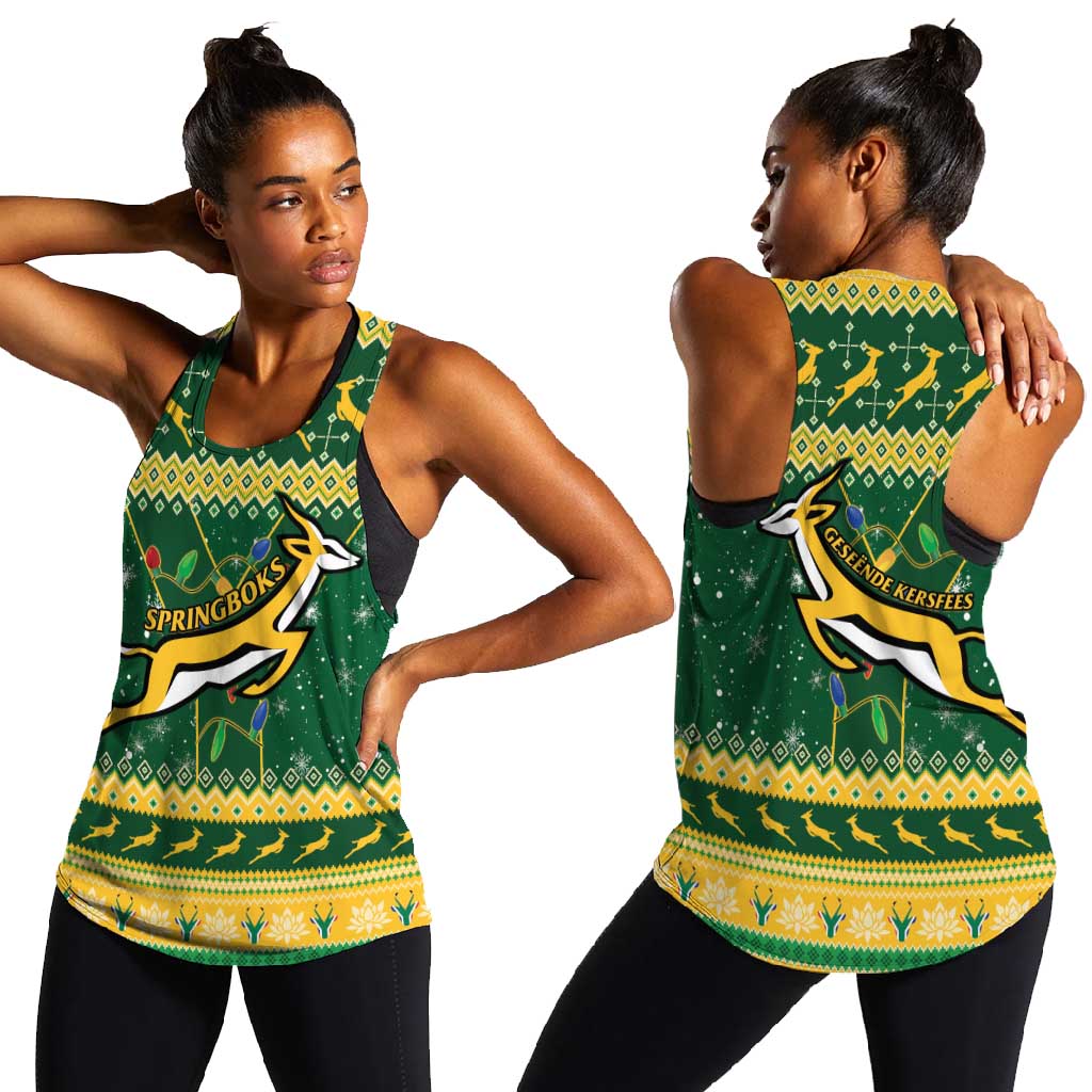 South Africa Christmas Rugby Women Racerback Tank Springboks Geseende Kersfees