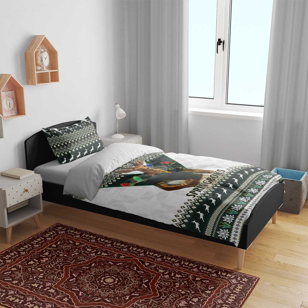 South Africa Christmas Rugby Bedding Set Springboks Mascot Mix African Pattern