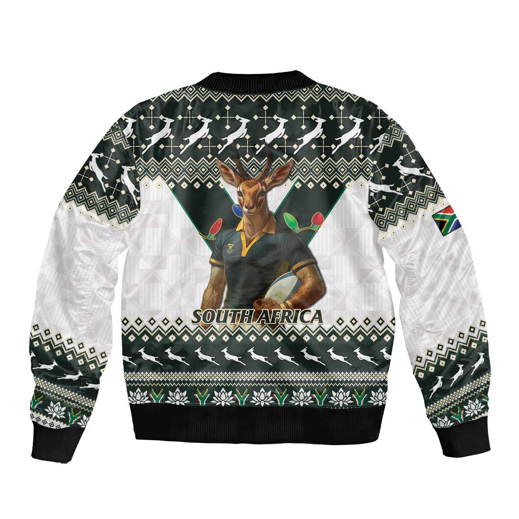 South Africa Christmas Rugby Bomber Jacket Springboks Mascot Mix African Pattern