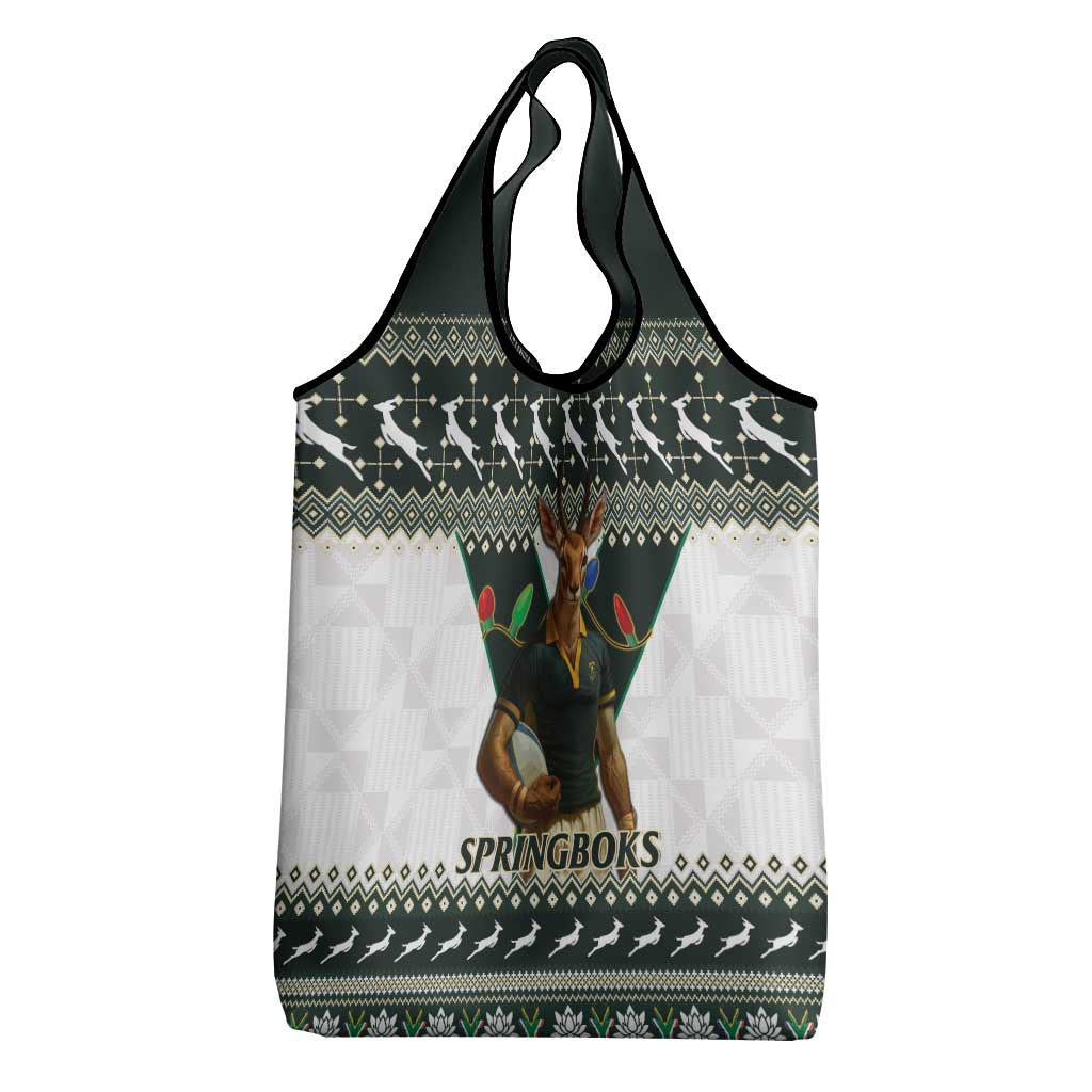 South Africa Christmas Rugby Grocery Bag Springboks Mascot Mix African Pattern