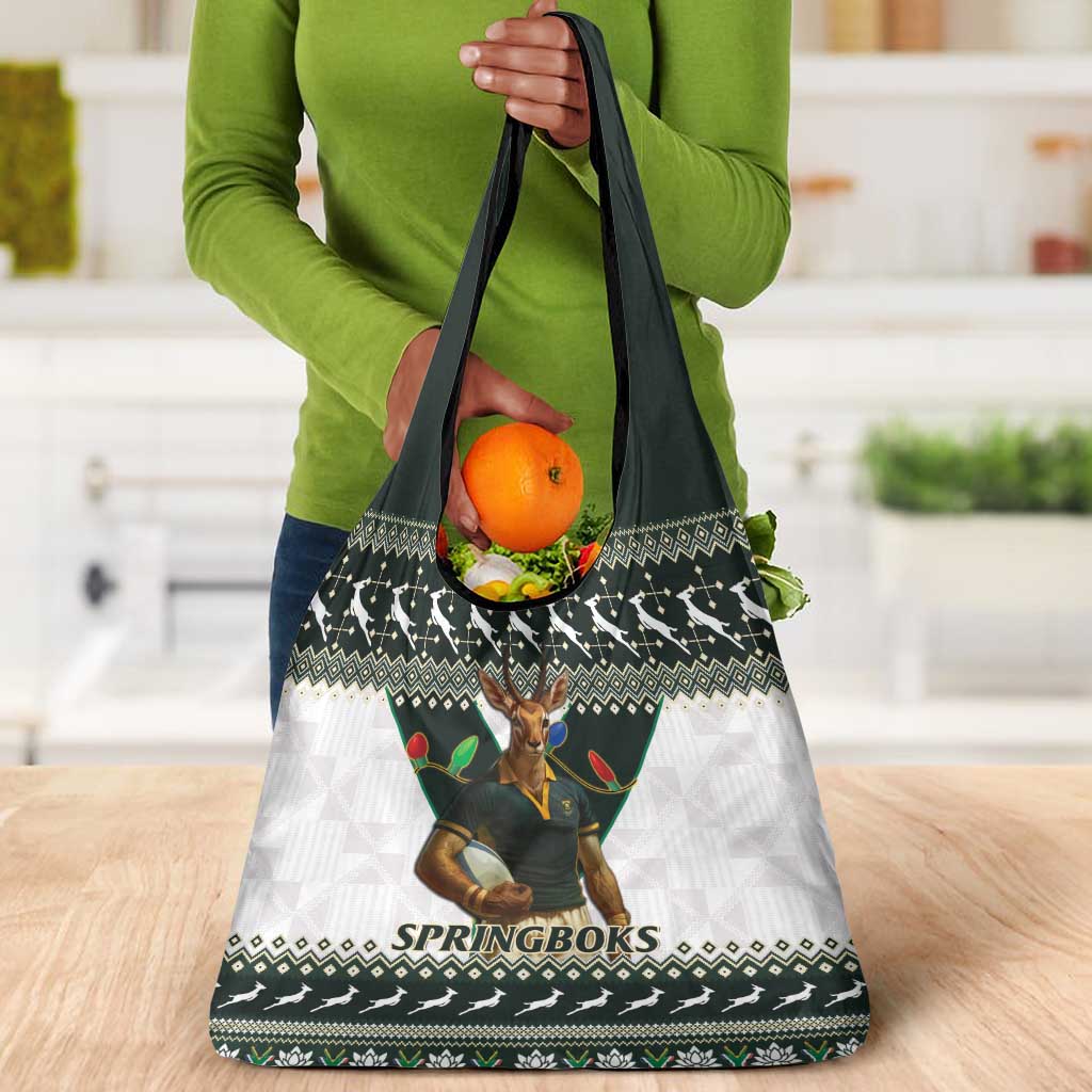 South Africa Christmas Rugby Grocery Bag Springboks Mascot Mix African Pattern