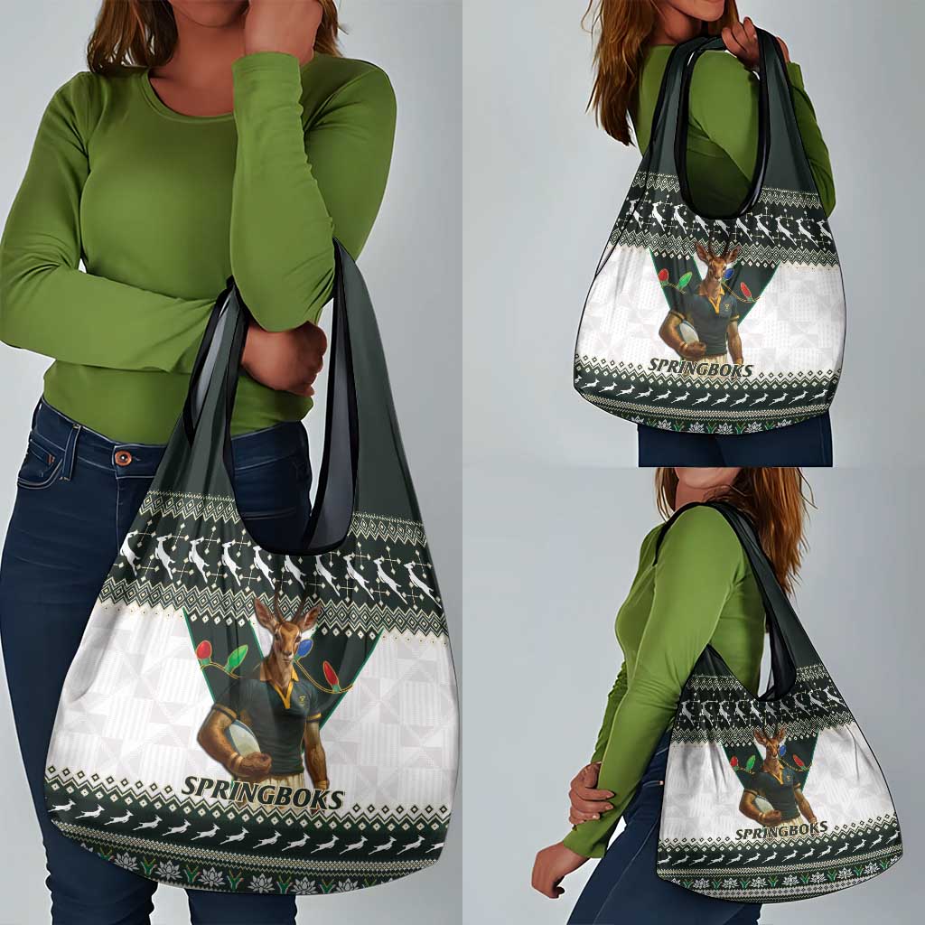South Africa Christmas Rugby Grocery Bag Springboks Mascot Mix African Pattern