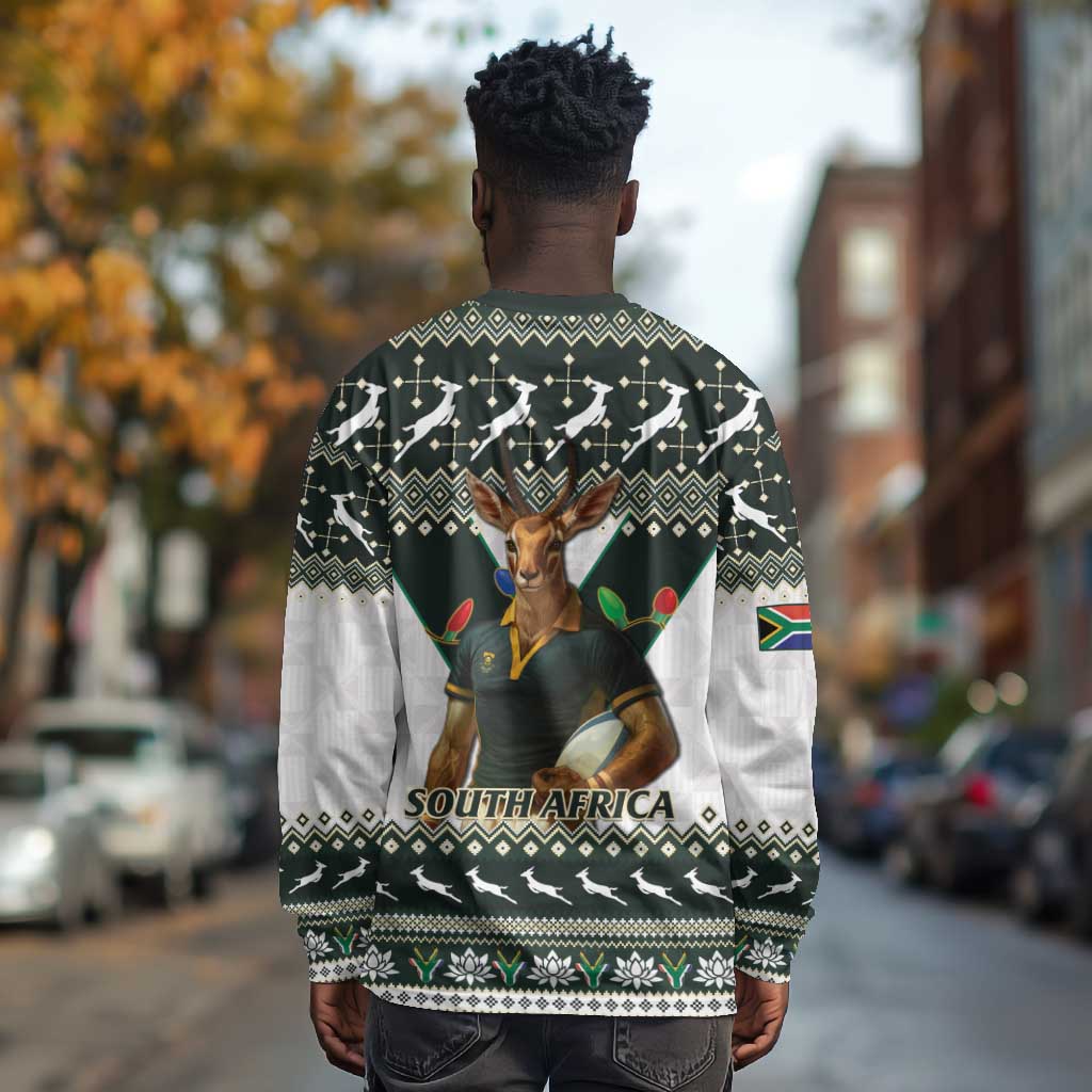 South Africa Christmas Rugby Long Sleeve Shirt Springboks Mascot Mix African Pattern LT15