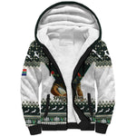 South Africa Christmas Rugby Sherpa Hoodie Springboks Mascot Mix African Pattern