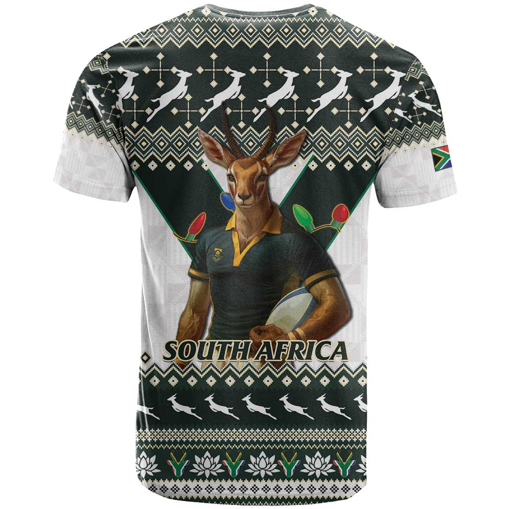 South Africa Christmas Rugby T shirt Springboks Mascot Mix African Pattern