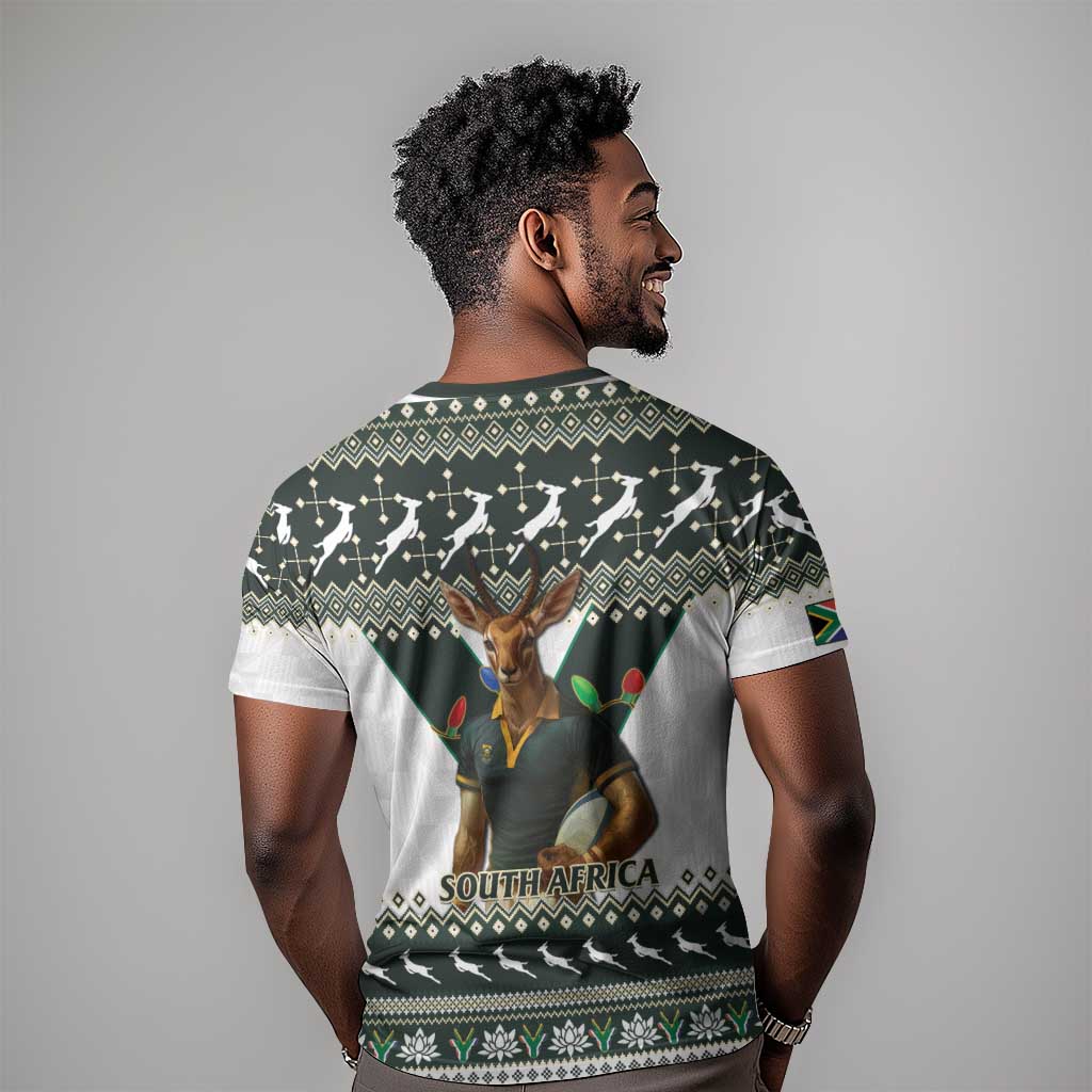 South Africa Christmas Rugby T shirt Springboks Mascot Mix African Pattern