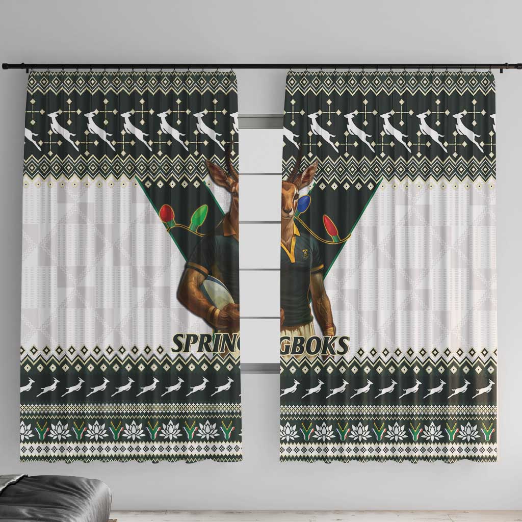 South Africa Christmas Rugby Window Curtain Springboks Mascot Mix African Pattern