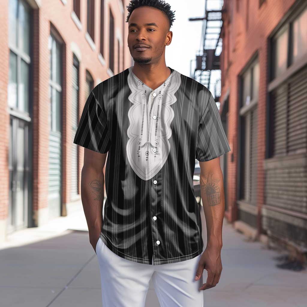 Liberia Kpelle Ethnic Heritage Pattern - Black Baseball Jersey - African Pride