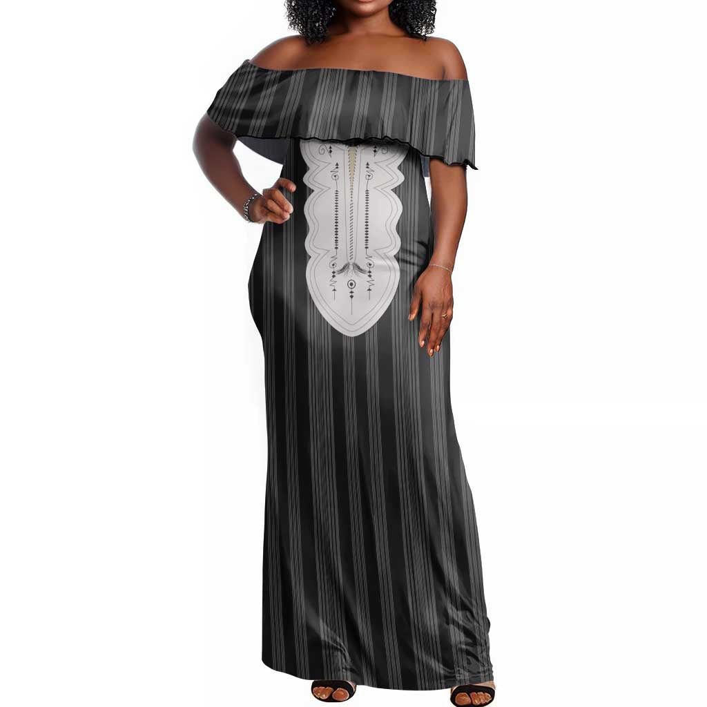 Liberia Kpelle Ethnic Heritage Pattern - Black Off Shoulder Maxi Dress - African Pride