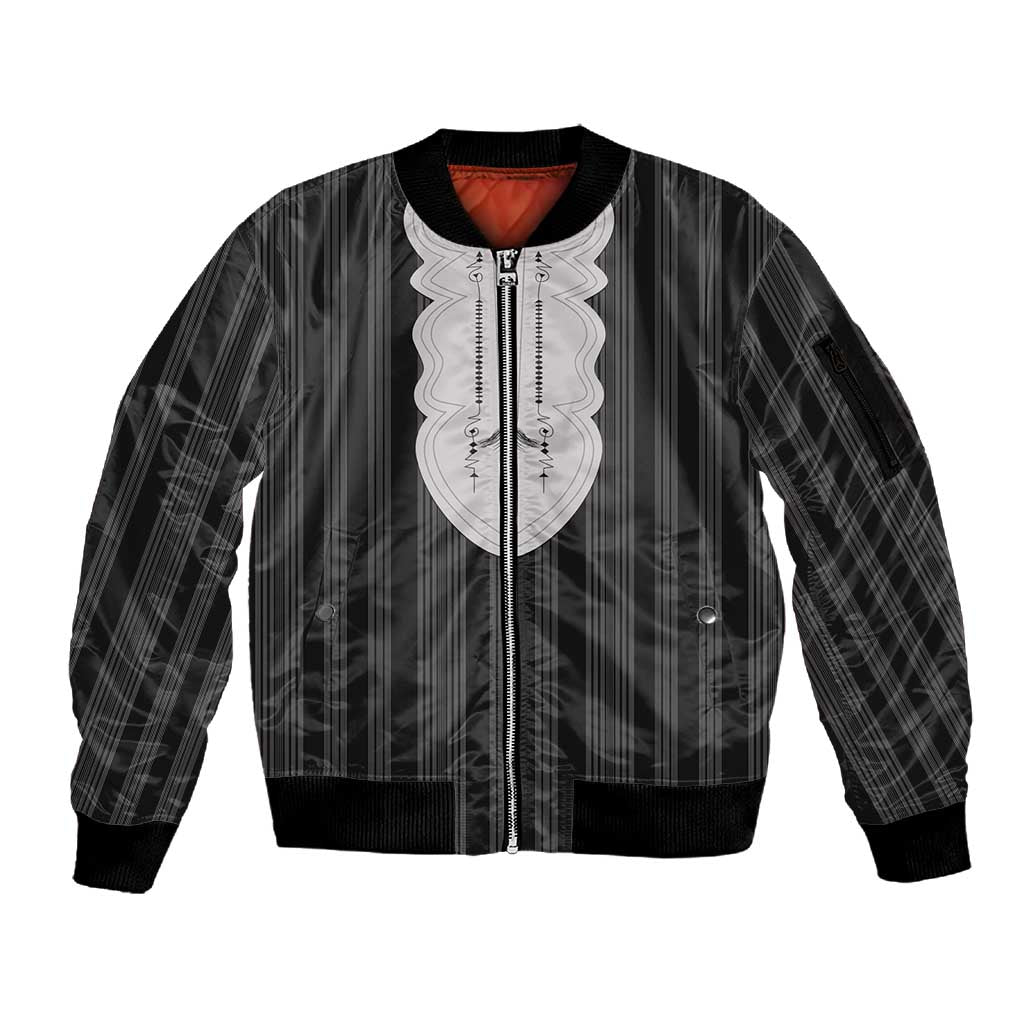 Liberia Kpelle Ethnic Heritage Pattern - Black Sleeve Zip Bomber Jacket - African Pride