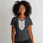 Liberia Kpelle Ethnic Heritage Pattern - Black Women V-Neck T-Shirt - African Pride