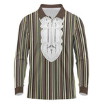 Liberia Kpelle Ethnic Heritage Pattern - Brown Long Sleeve Polo Shirt - African Pride