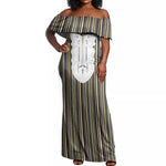 Liberia Kpelle Ethnic Heritage Pattern - Brown Off Shoulder Maxi Dress - African Pride