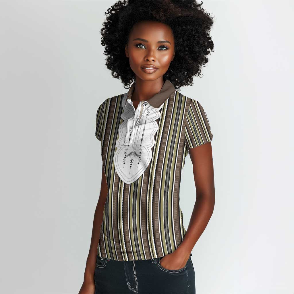 Liberia Kpelle Ethnic Heritage Pattern - Brown Women Polo Shirt - African Pride