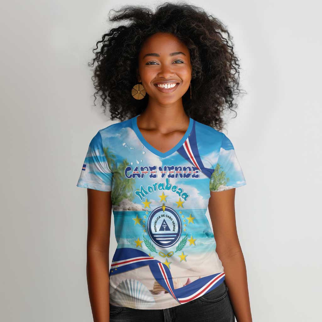 Cape Verde Morabeza Women V-Neck T-Shirt Paradise Ocean - African Pride