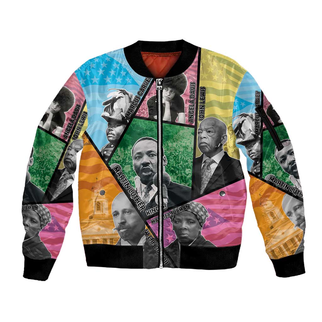 Civil Rights Leader Sleeve Zip Bomber Jacket Black History Tribute - African Pride