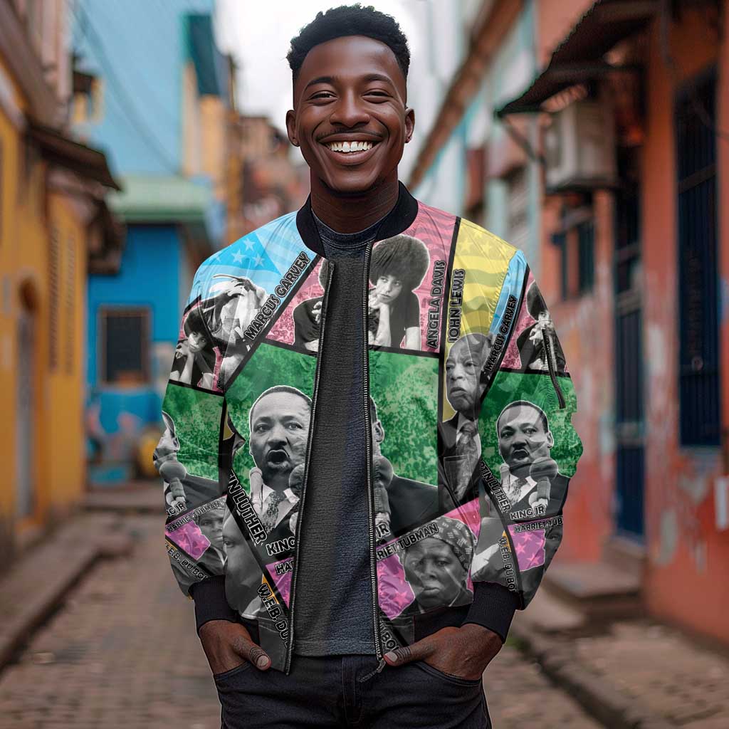 Civil Rights Leader Sleeve Zip Bomber Jacket Black History Tribute - African Pride