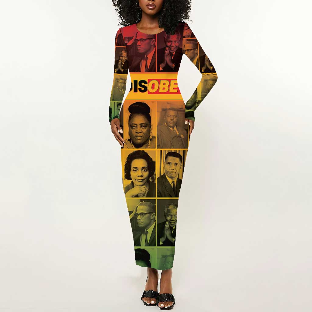 Disobey Freedom Fighters Long Sleeve Bodycon Dress African American Heroes - African Pride