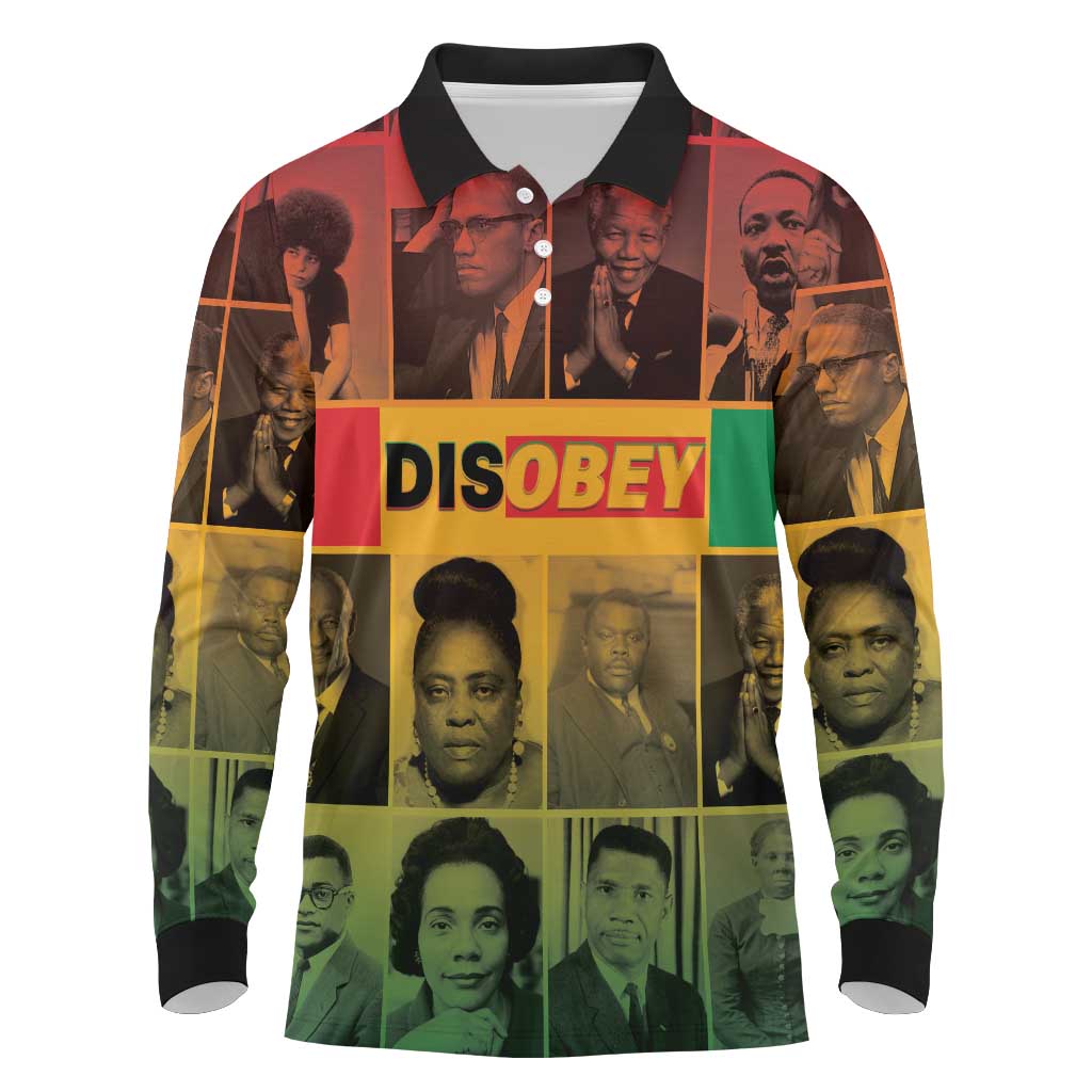 Disobey Freedom Fighters Long Sleeve Polo Shirt African American Heroes - African Pride