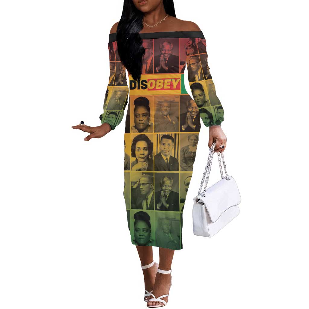 Disobey Freedom Fighters Off The Shoulder Long Sleeve Dress African American Heroes - African Pride