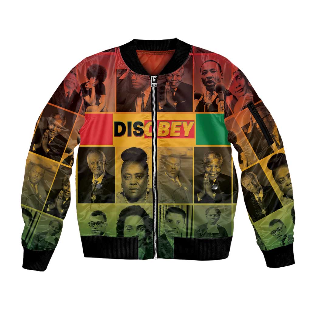 Disobey Freedom Fighters Sleeve Zip Bomber Jacket African American Heroes - African Pride