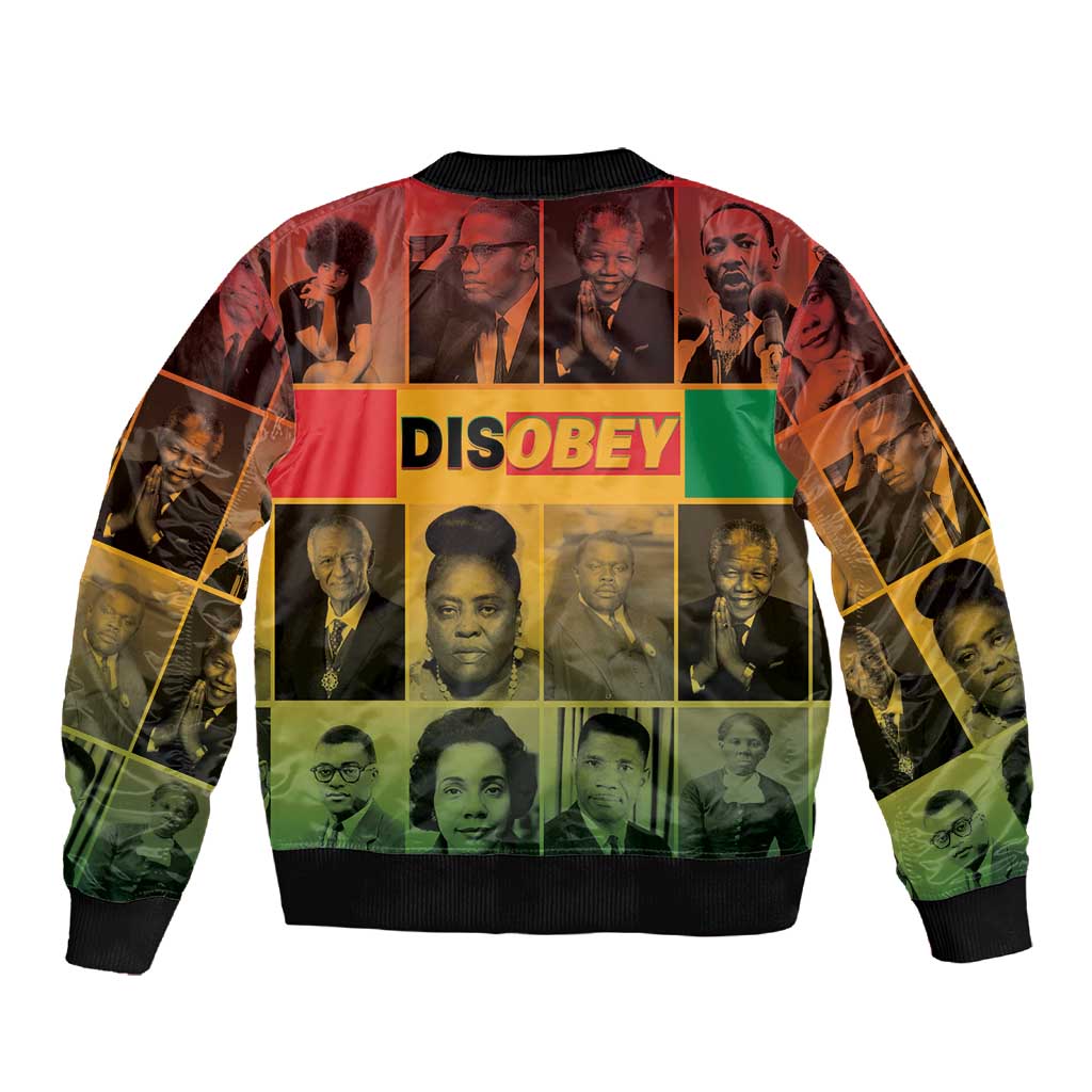 Disobey Freedom Fighters Sleeve Zip Bomber Jacket African American Heroes - African Pride