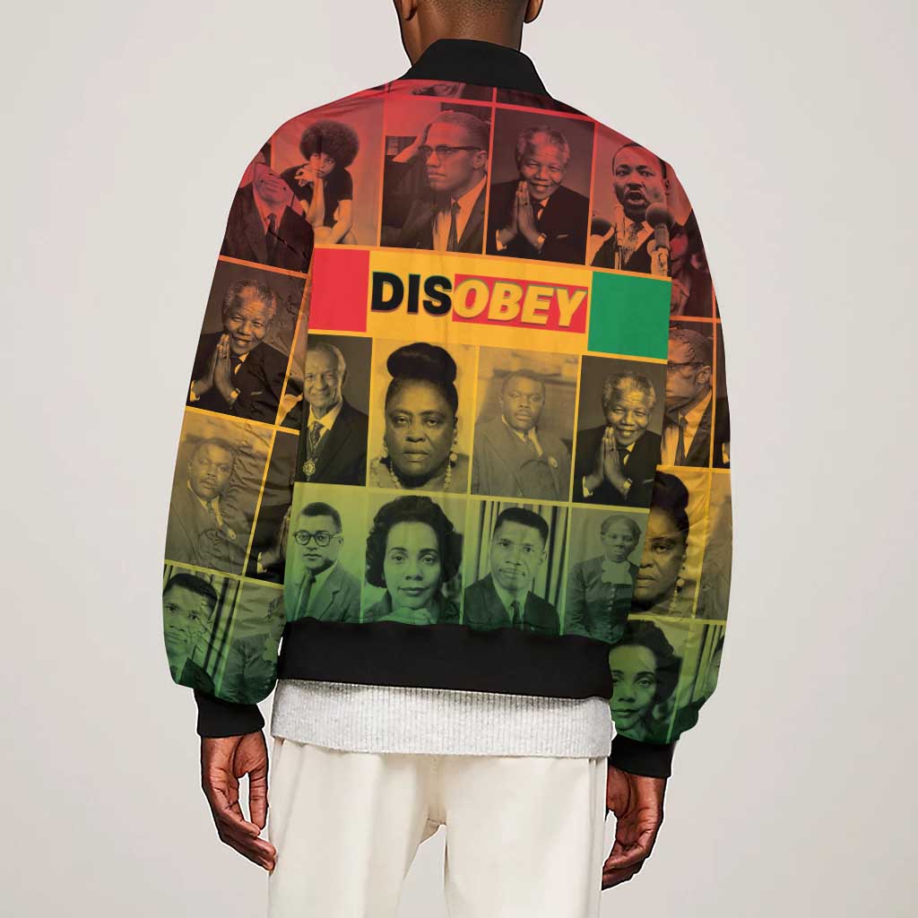 Disobey Freedom Fighters Sleeve Zip Bomber Jacket African American Heroes - African Pride