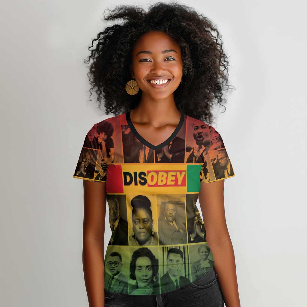 Disobey Freedom Fighters Women V-Neck T-Shirt African American Heroes - African Pride