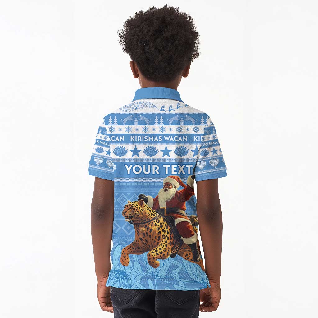 Personalized Afro Somalia Christmas Kid Polo Shirt Black Santa Riding Leopard - African Pattern