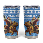 Personalized Afro Somalia Christmas Tumbler Cup Black Santa Riding Leopard - African Pattern