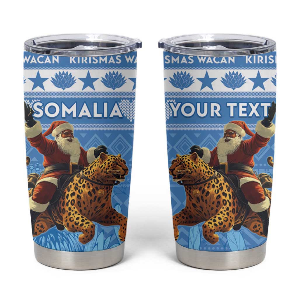 Personalized Afro Somalia Christmas Tumbler Cup Black Santa Riding Leopard - African Pattern