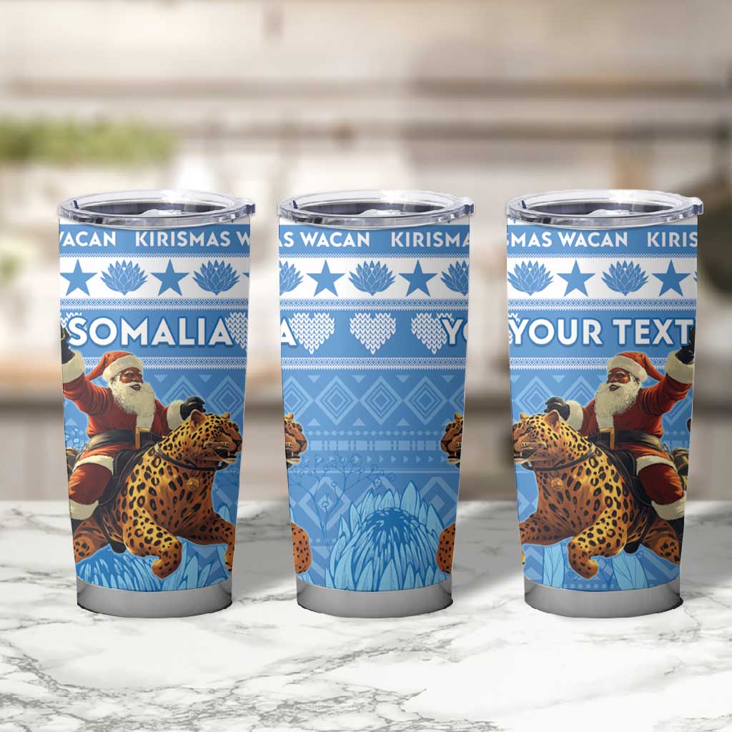 Personalized Afro Somalia Christmas Tumbler Cup Black Santa Riding Leopard - African Pattern
