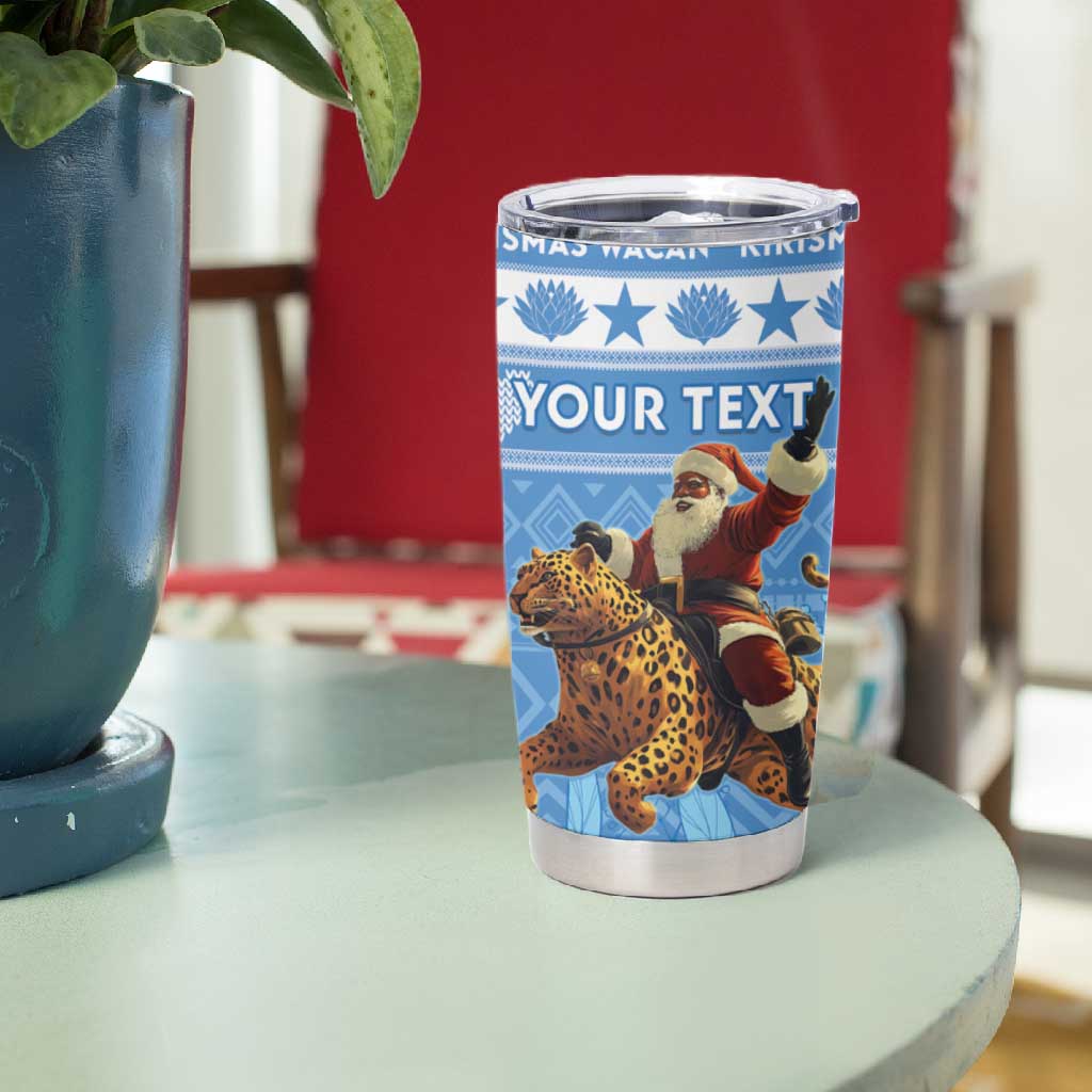 Personalized Afro Somalia Christmas Tumbler Cup Black Santa Riding Leopard - African Pattern