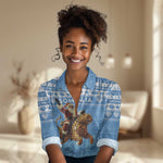 Personalized Afro Somalia Christmas Women Casual Shirt Black Santa Riding Leopard - African Pattern LT15