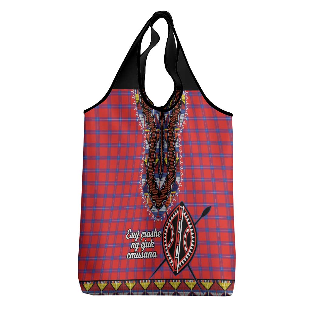 Afro Kenya Maasai Shuka Personalized Grocery Bag Maasai Shield Mix Dashiki
