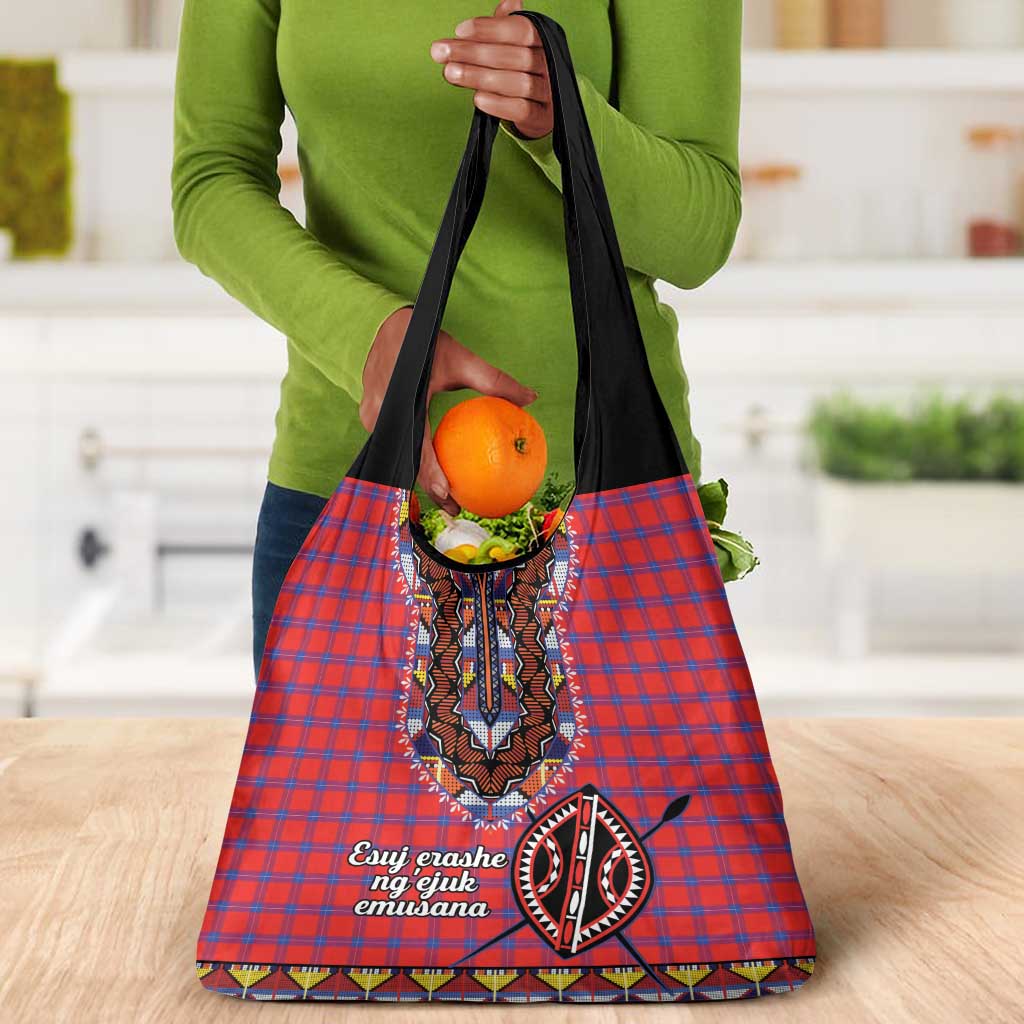 Afro Kenya Maasai Shuka Personalized Grocery Bag Maasai Shield Mix Dashiki