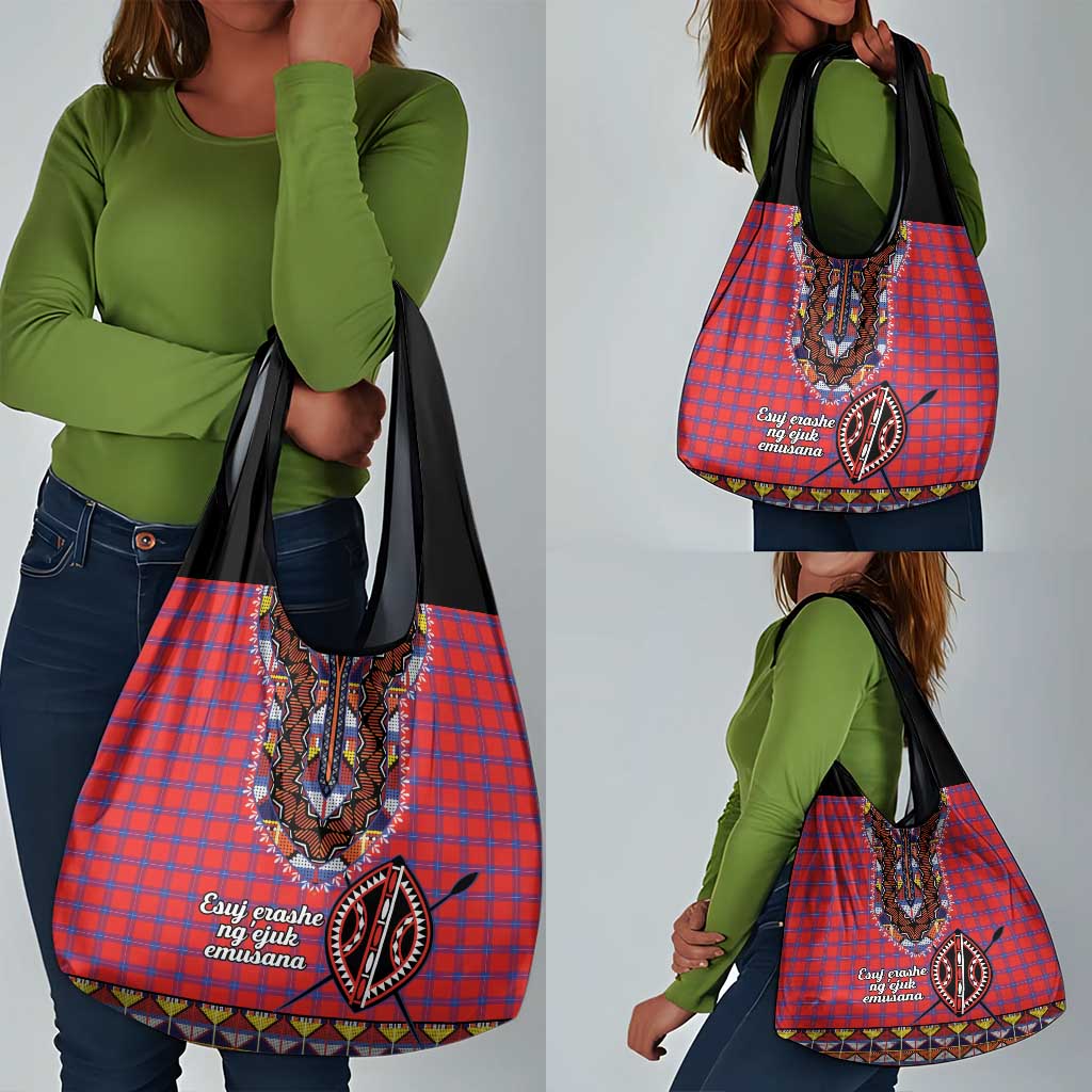 Afro Kenya Maasai Shuka Personalized Grocery Bag Maasai Shield Mix Dashiki