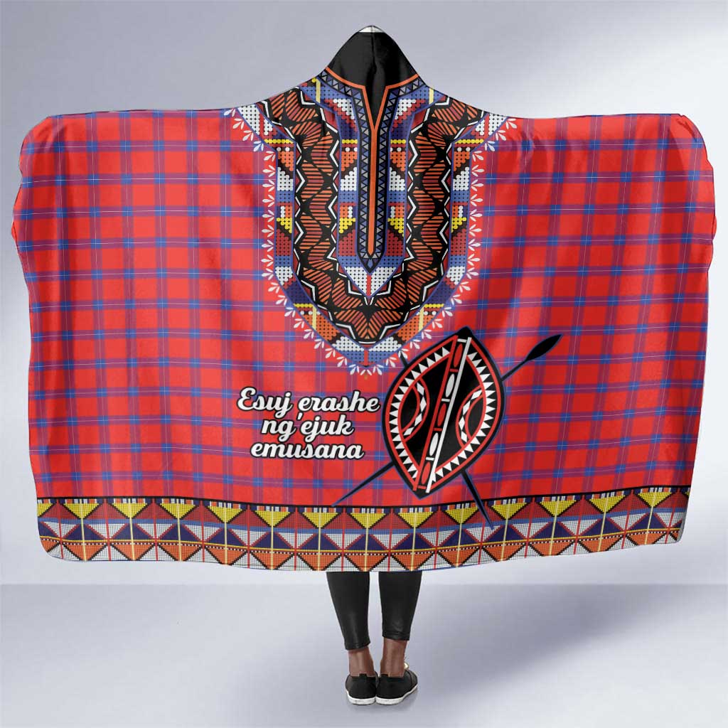 Afro Floral mix Maasai Shuka Hooded Blanket Red Moitf LT9 main image 0