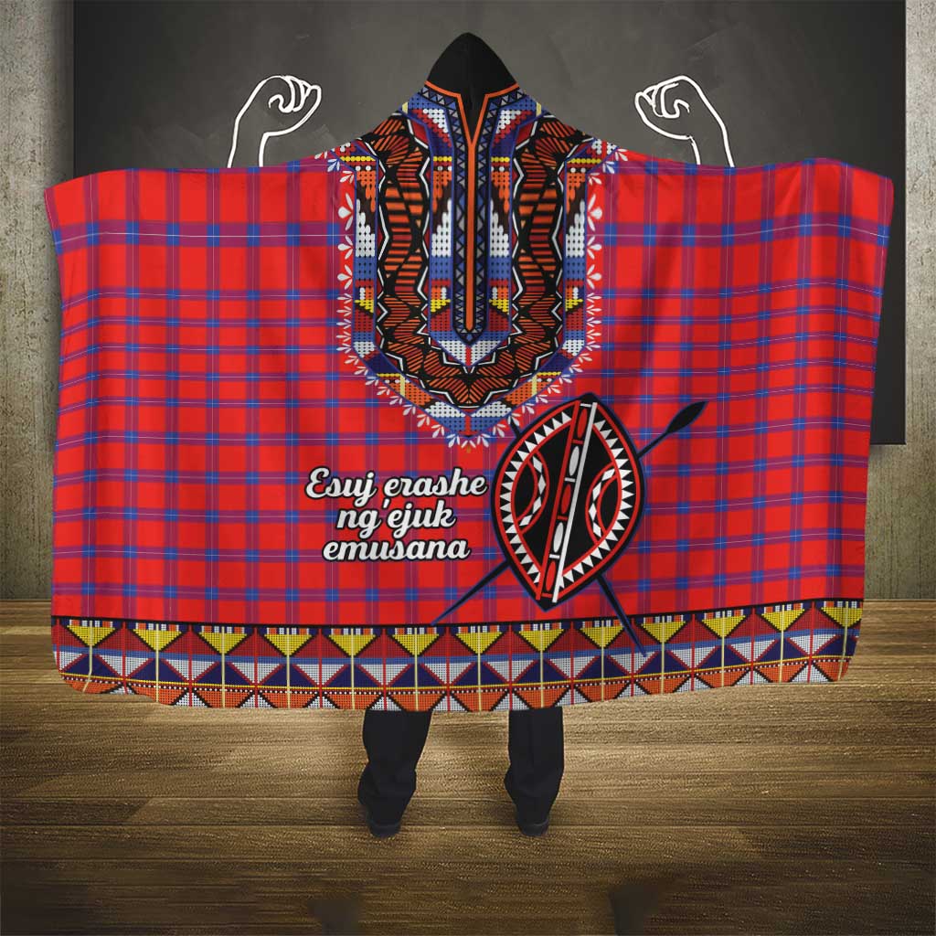Afro Kenya Maasai Shuka Personalized Hooded Blanket Maasai Shield Mix Dashiki